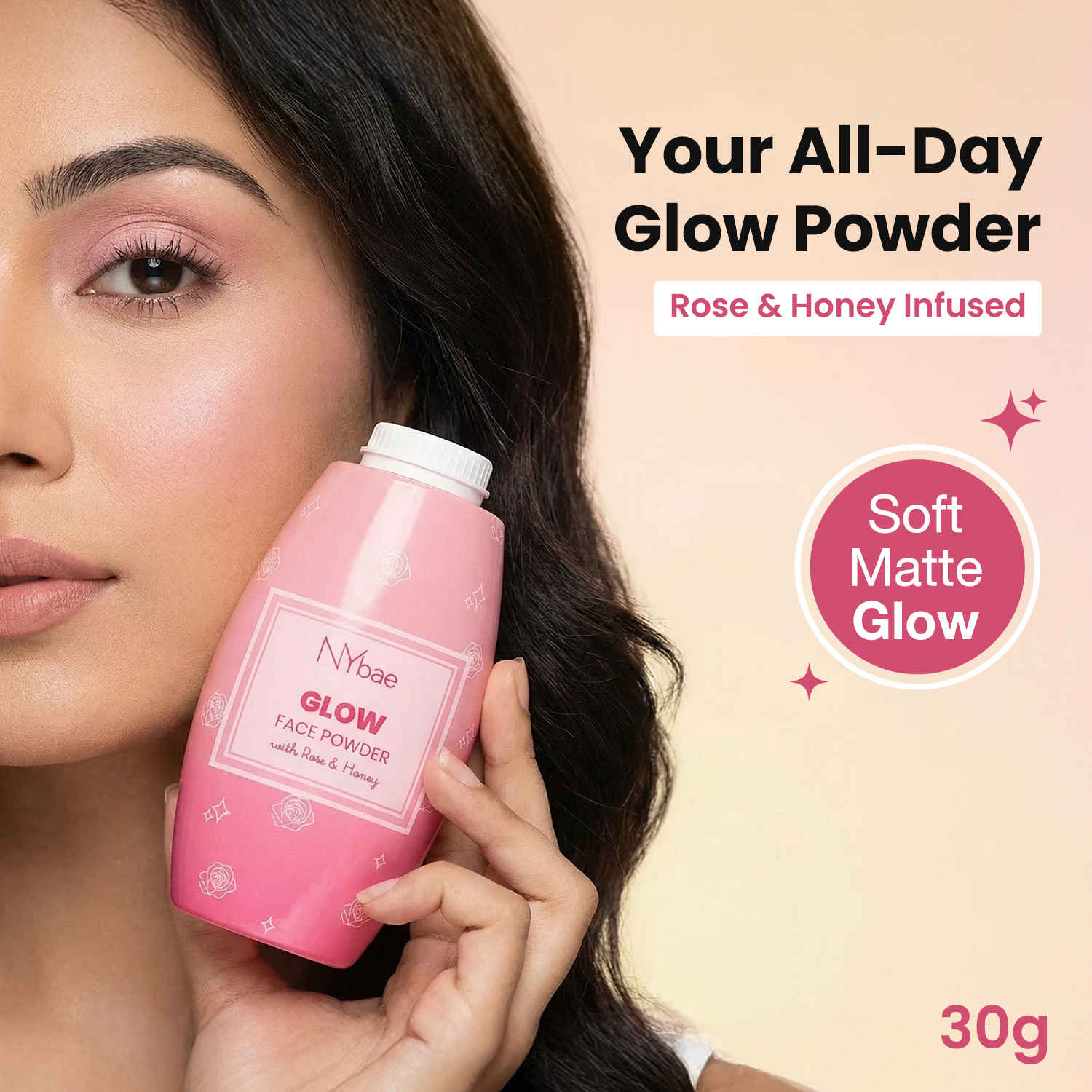 Buy NY Bae Glow Face Powder with Rose & Honey | Soft Matte Finish | Controls Oil & Shine | Instant Fresh Glow | Lightweight, Feather-Light Texture | Brightens Dull Skin | Daily Setting Powder for All Skin Types – 30 gm - Purplle