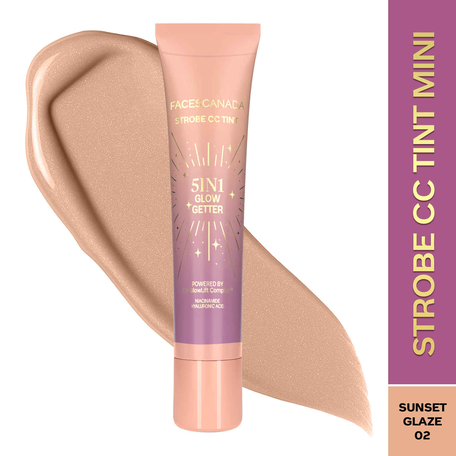 Buy FACES CANADA Strobe CC Tint Mini - Sunset Glaze 02, 18 ml | 5-in-1 Serum + Moisturizer + Primer + BB/CC Cream + Strobe Cream | Lightweight | Radiant Dewy Glass Skin Glow | Niacinamide & Hyaluronic Acid | For Light to Medium Skin - Purplle