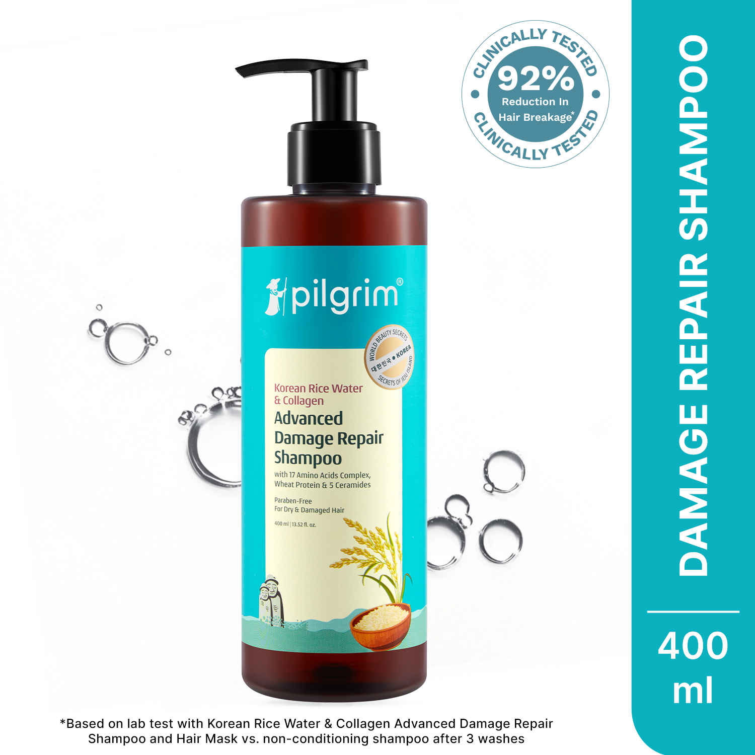 Buy Pilgrim Korean Rice Water & Collagen Advanced Damage Repair Shampoo Restores Damaged Hair 400 ml - Purplle