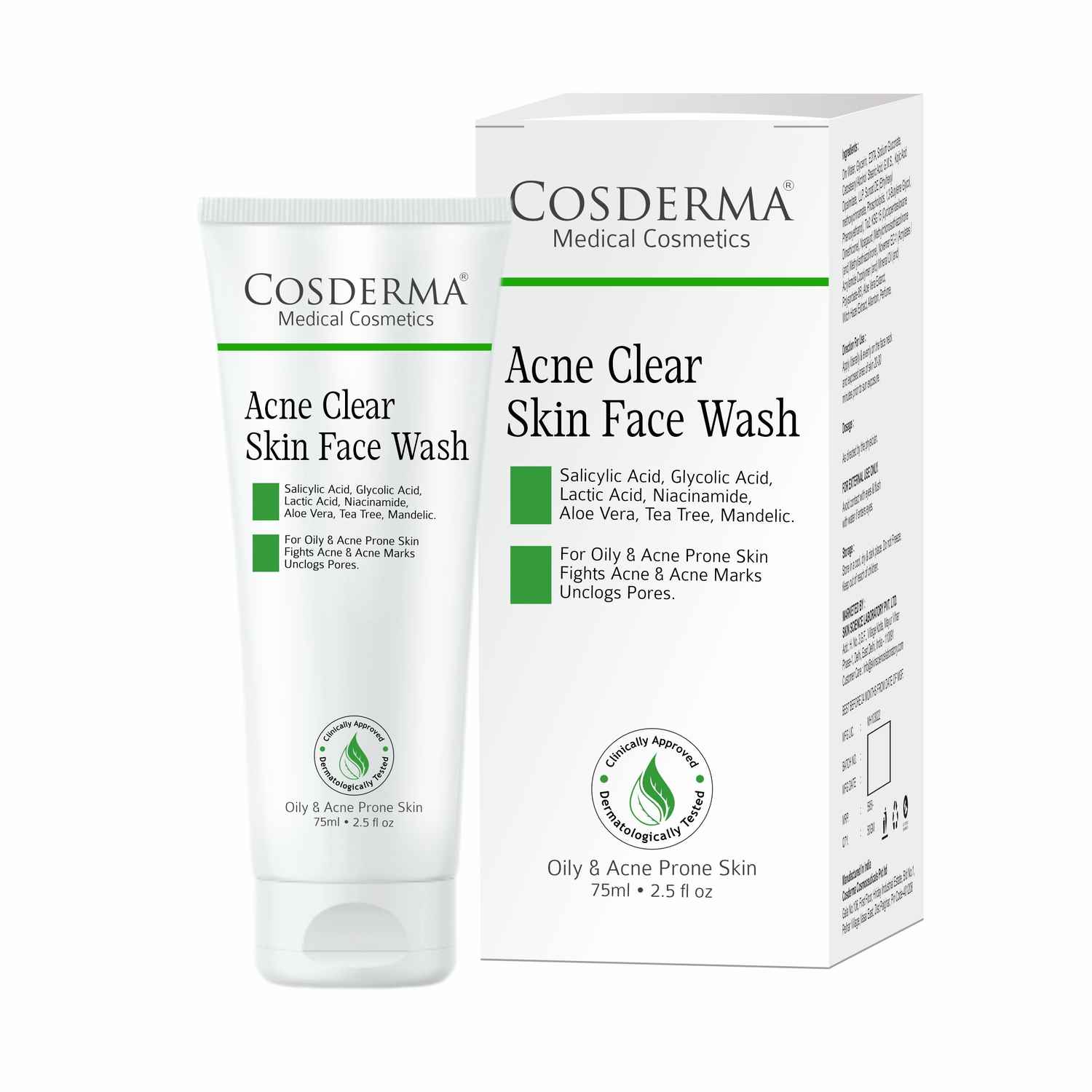Buy Cosderma Acne Clear Skin Face Wash for Oily and Acne Prone Skin | Deep Cleanse & Oil Control 75 gm - Purplle