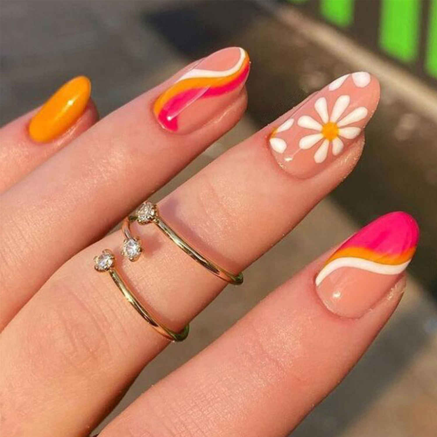 Buy Secret Lives acrylic artifical press on nails artifical designer fake nails extension gloss mango color with white and pink curves 24 Pc set convinent than manicure - Purplle