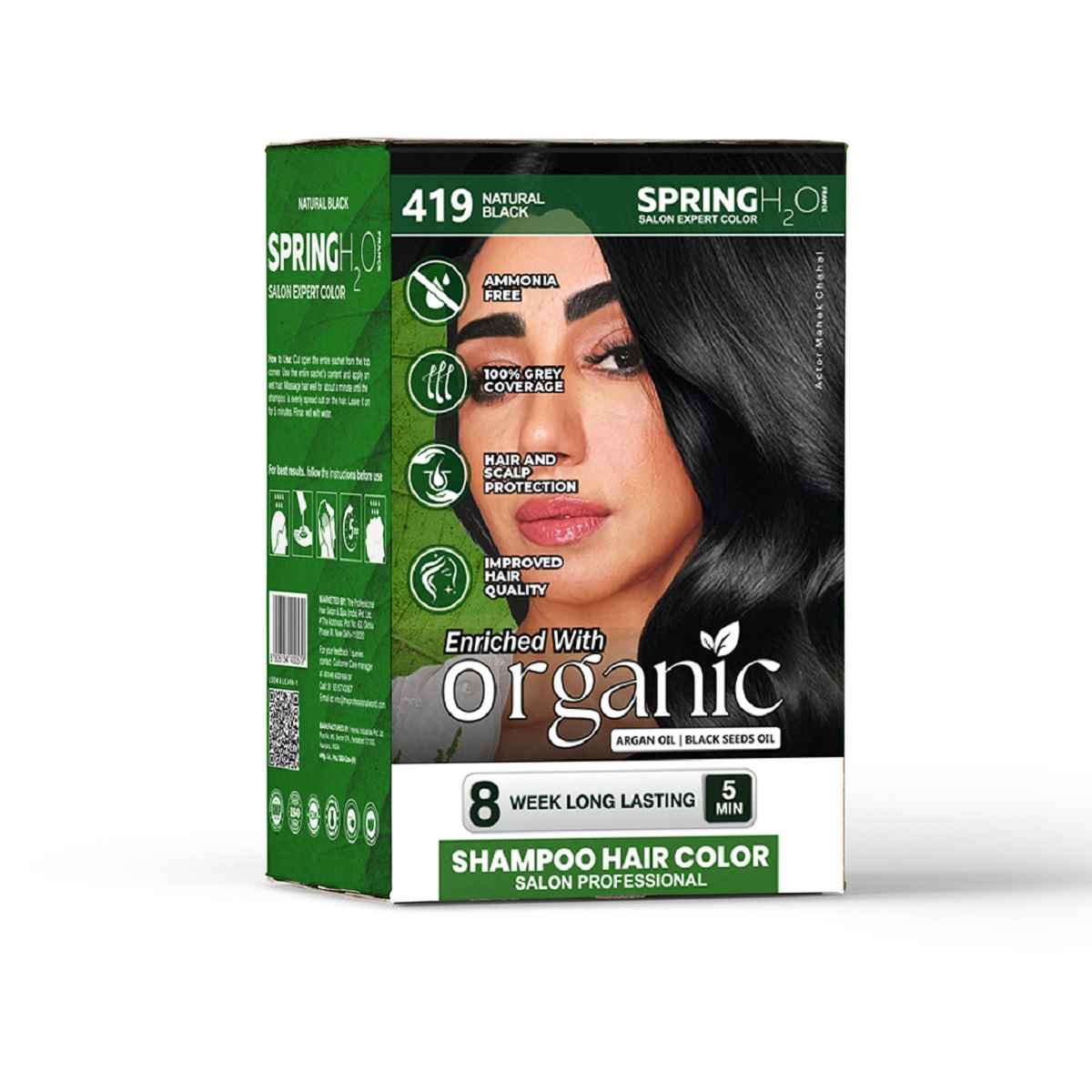 Buy SPRING H2O Ammonia Free Natural Black Shampoo Hair Color, 100% Grey Coverage, Hair and Scalp Protection Long Lasting Shampoo 15 ml -Pack of 10 - Purplle