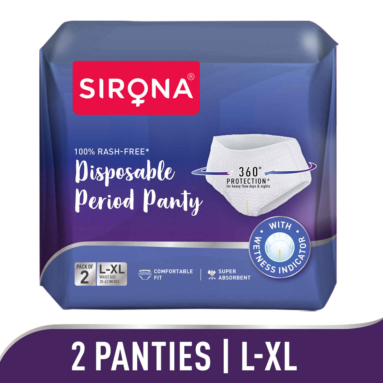 Buy Sirona Disposable Period Panties (L-XL) | 360° Protection for 12 hours | No Leakage, No Discomfort | Day & Night Protection | Wetness Indicator | Ultra-Absorbent Core(Pack of 2) - Purplle