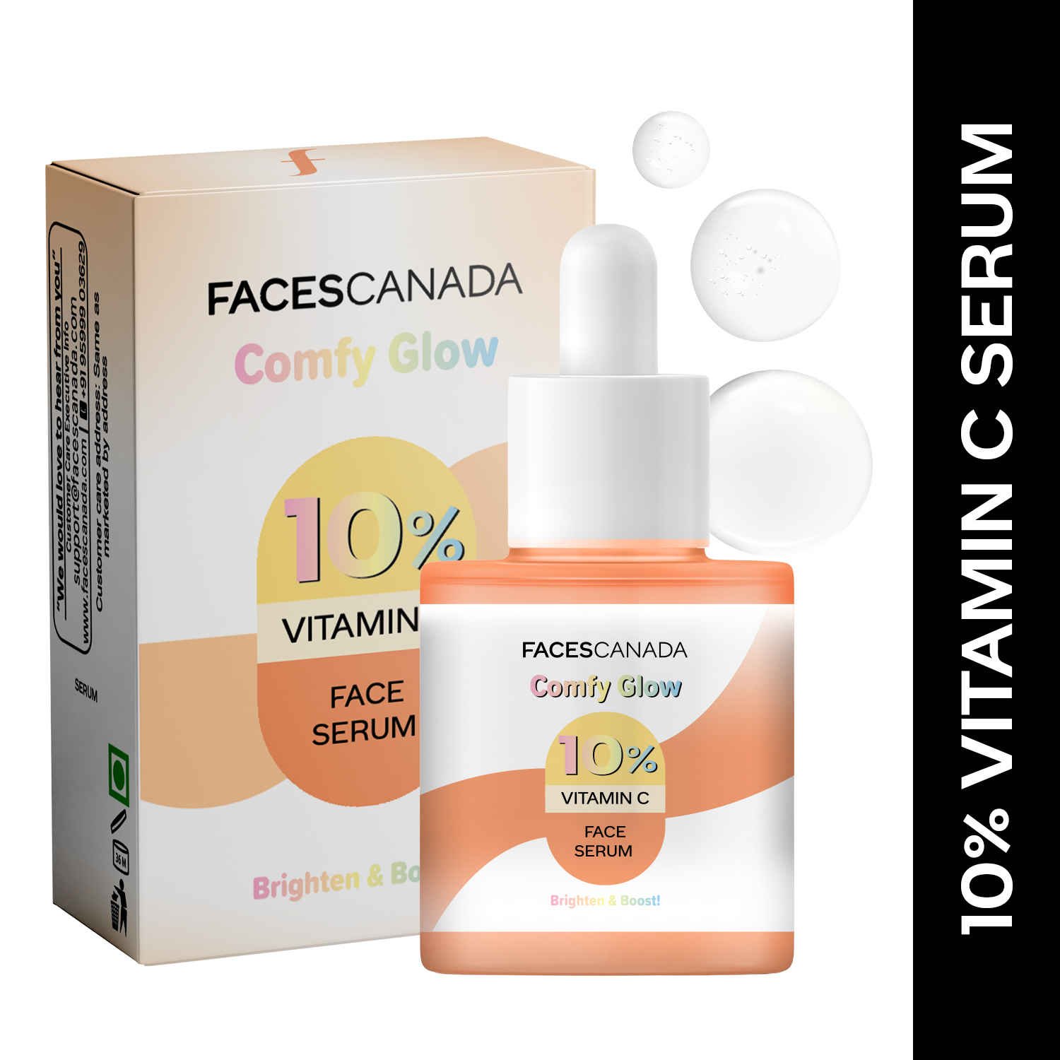 Buy FACES CANADA Comfy Glow 10% Vitamin C Face Serum - 15 ml | Brightens Complexion | Dark Spot Reduction | Lightweight | Prevents Premature Aging | Hydrating & Healthier Looking Skin - Purplle