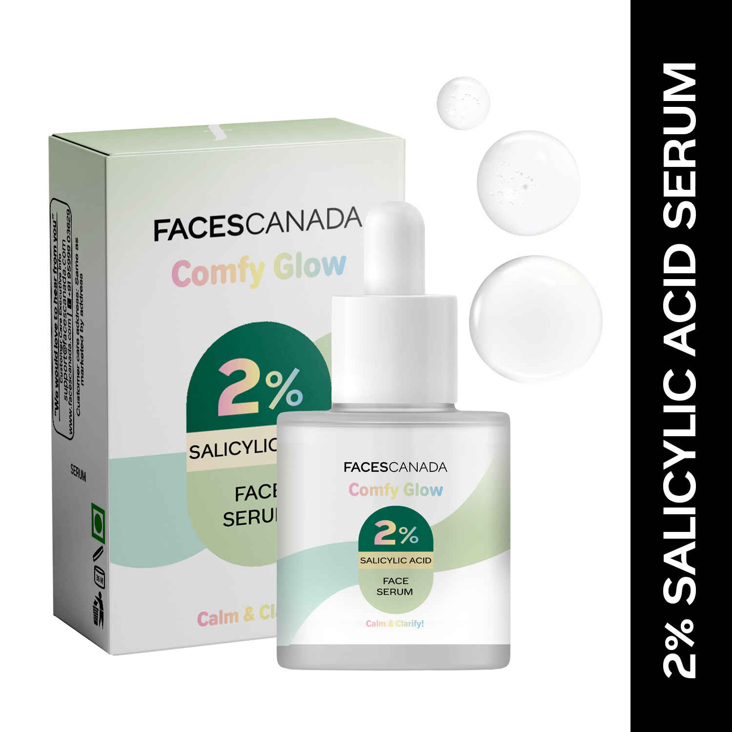 Buy FACES CANADA Comfy Glow 2% Salicylic Acid Face Serum - 15 ml | Clears Acne & Blackheads | Unclogs Pores | Controls Oil | Even Skin Tone | Smooth Skin Texture | Gentle Exfoliation - Purplle