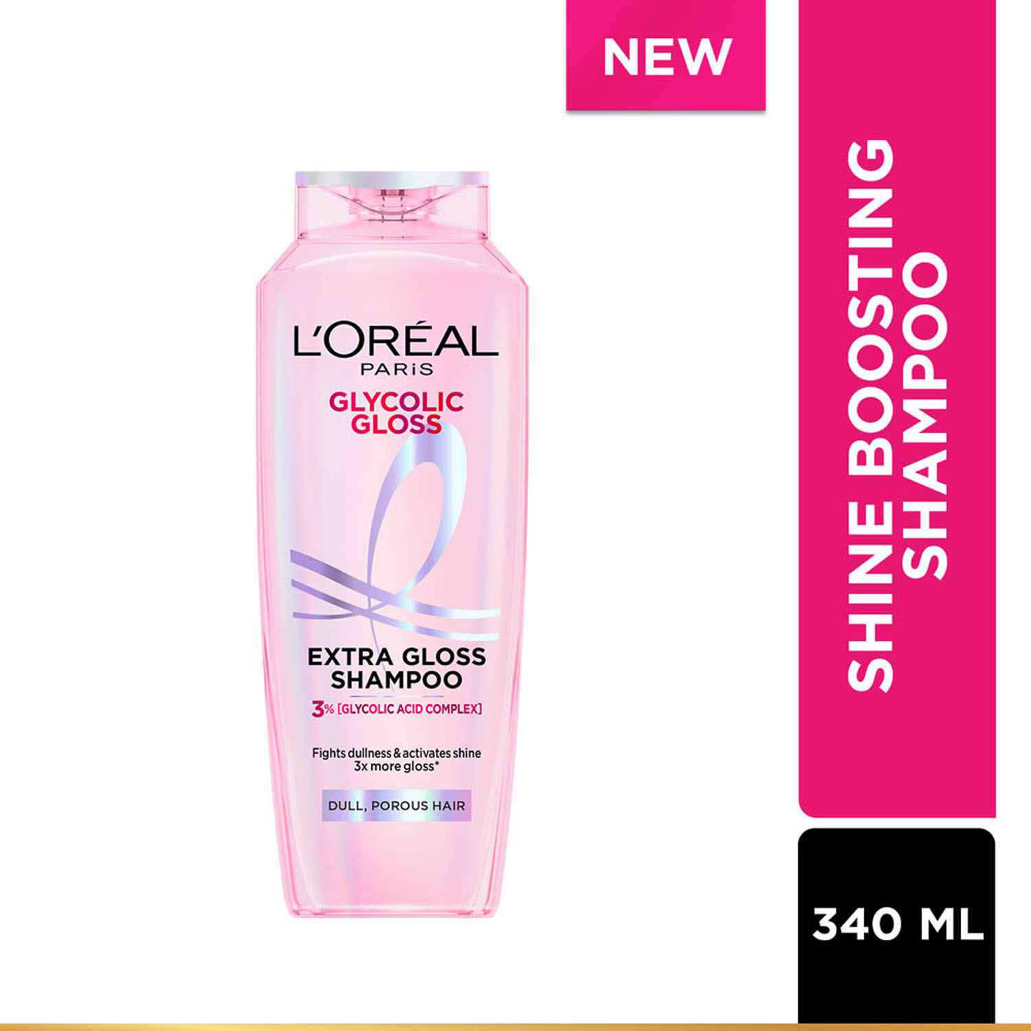 Buy L'Oreal Paris Glycolic Gloss Shine Boosting Shampoo, Powered By 3% Glycolic Acid, for Dull Hair, Restores Hair Quality For Gives 3X More Gloss, 340 ml - Purplle