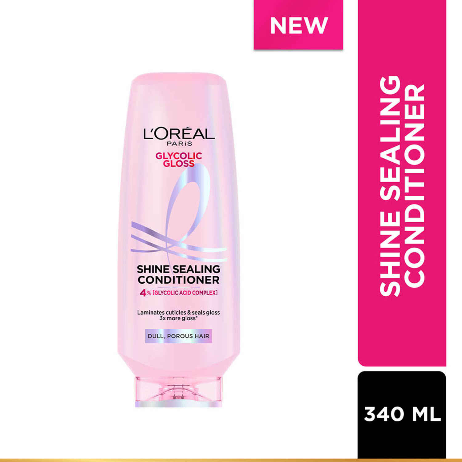 Buy L'Oreal Paris Glycolic Gloss Shine Sealing Conditioner, Powered By 4% Glycolic Acid, for Dull Hair, Smoothens Hair Fiber For 3X More Gloss, 340 ml - Purplle