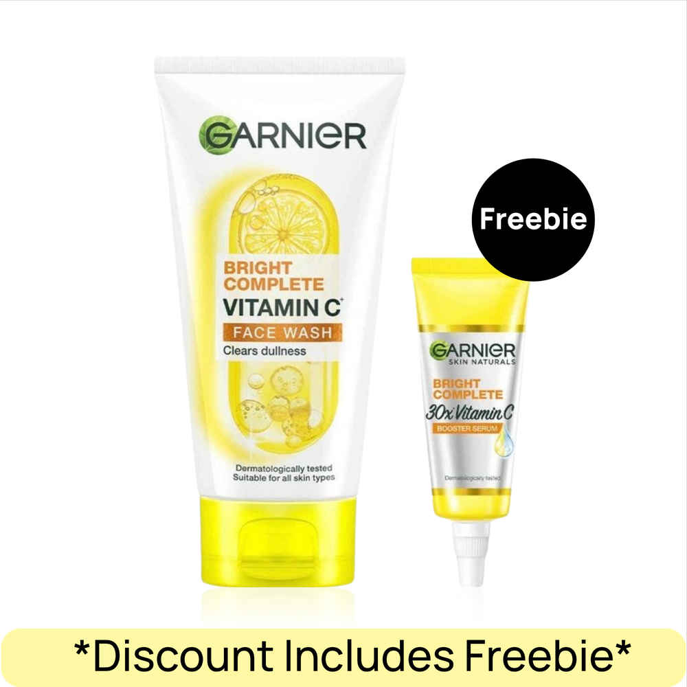 Buy Garnier Glow On-the-Go Vitamin C Set: Vitamin C Facewash(150 gm)+ Bright Complete Serum(7 ml) Combo of 2 - Purplle