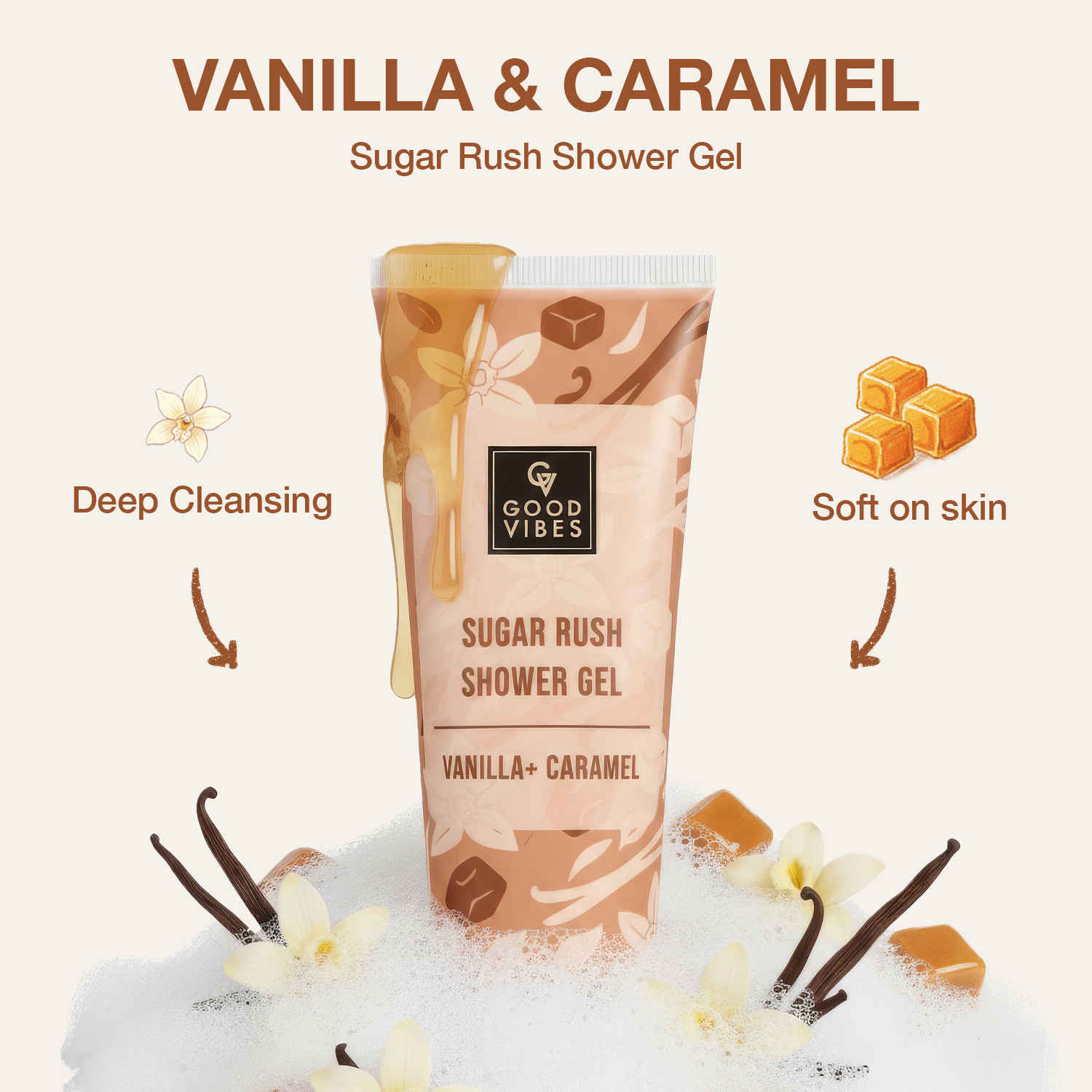 Buy Good Vibes Vanilla Caramel Sugar Rush Shower Gel 200 ml - Purplle