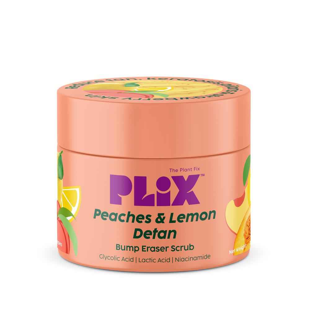 Buy PLIX Peaches & Lemon Detan Bump Eraser Scrub (200 gm) | Removes Tan & Restores Skin’s Moisture, Reduces Dark Spots, Uneven Skin Tone, & Reveals Softer Smoother Skin - Purplle
