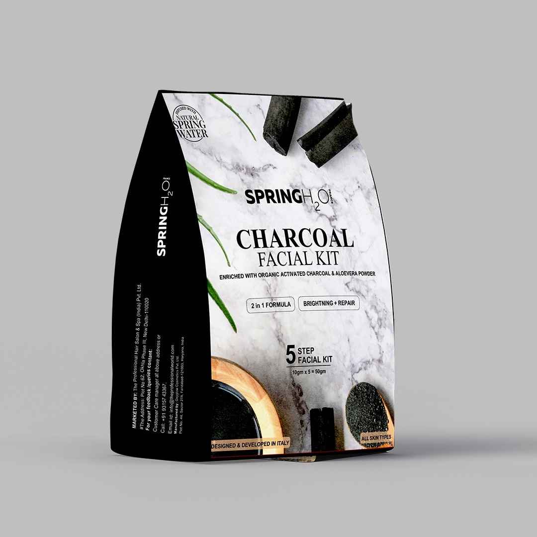 Buy SPRING H2O FRANCE Charcoal Facial Kit 50 gm| 2 in 1 Formula Brightning+Repair | Enriched with Organic Activated Charcoal & Aloevera Powder| Simple 5 Step - Purplle