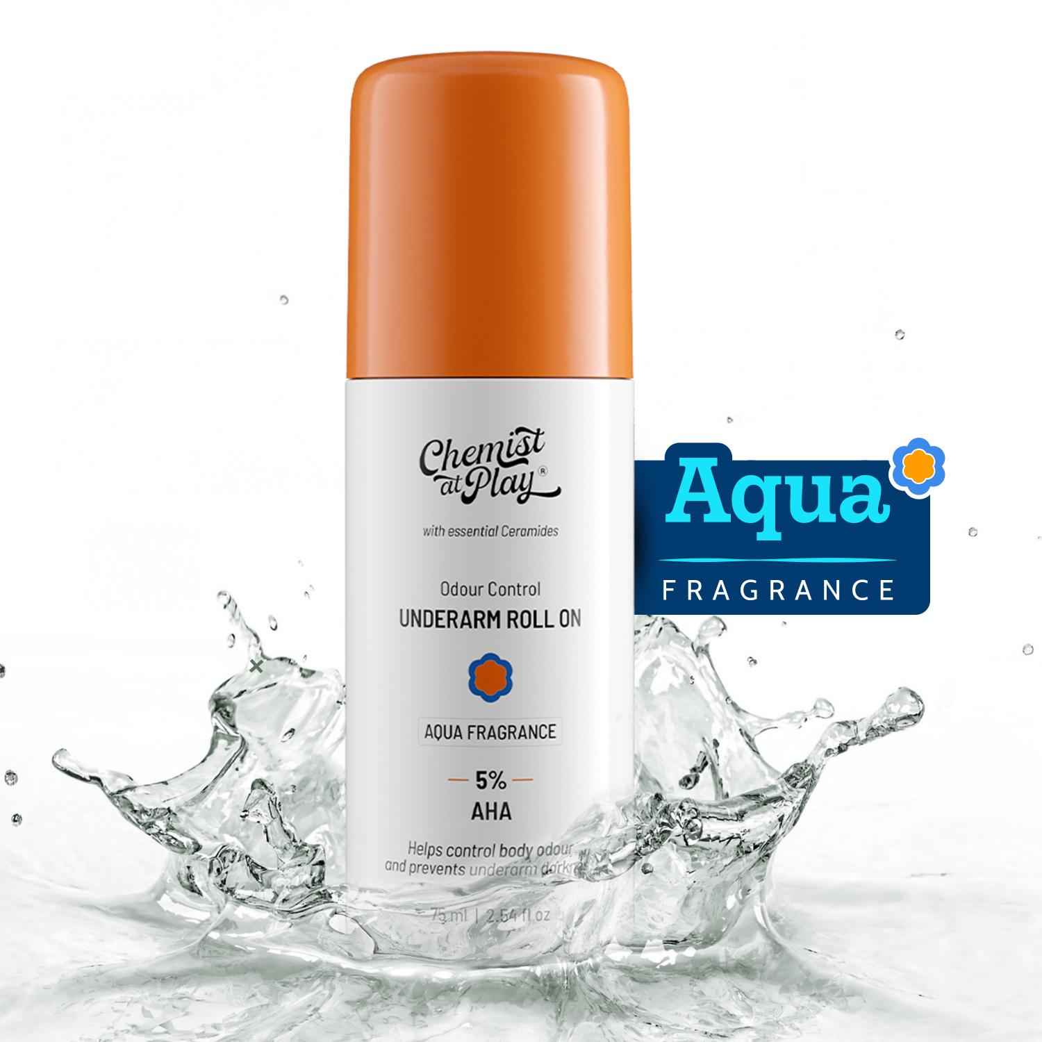 Buy Chemist at Play UnderArm Roll-On with 5% AHA, Lactic Acid & 1% Mandelic Acid| Prevents Body Odour, Brightens Skin & Exfoliates Underarm| For Sensitive Skin| Aqua Fragrance| Alcohol Free| 75 ml - Purplle