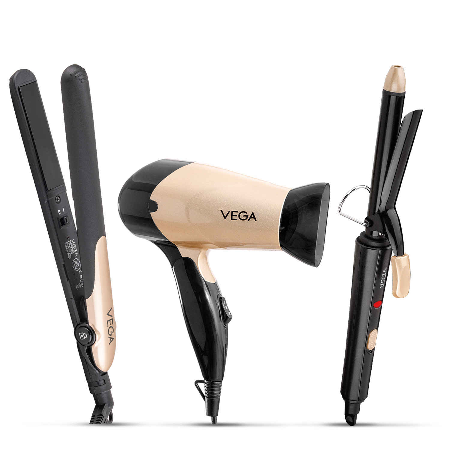 Buy Vega Miss Versatile Styling Set Straightener, Curler & Dryer Gift Combo for Women, 1000W Hair Dryer with 2 Head/Speed Setting, Hair Straightener & Curler comes with Ceramic Coated, (VHSS-03) - 1 pc - Purplle