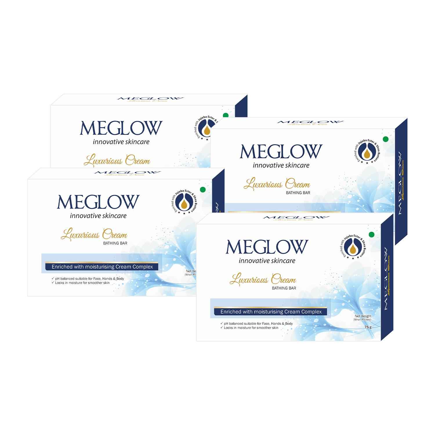 Buy MEGLOW LUXURIOUS CREAM BATHING BAR 75 gm Pack of 4 - Purplle