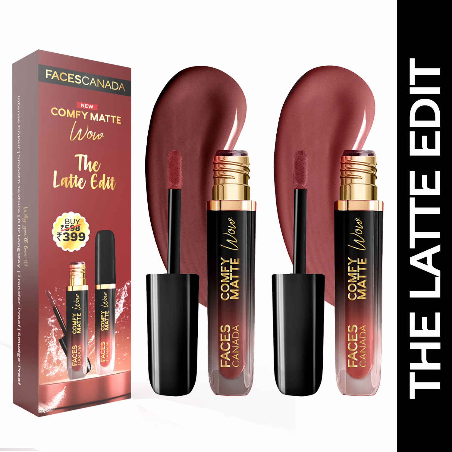 Buy FACES CANADA Comfy Matte Wow Liquid Lipstick - The Latte Edit, (3.8 ml x 2) | Choco Couture 01 + Cocoa Crush 07 | Long Lasting | Matte Finish | Lipstick Combo | Pack of 2 - Purplle