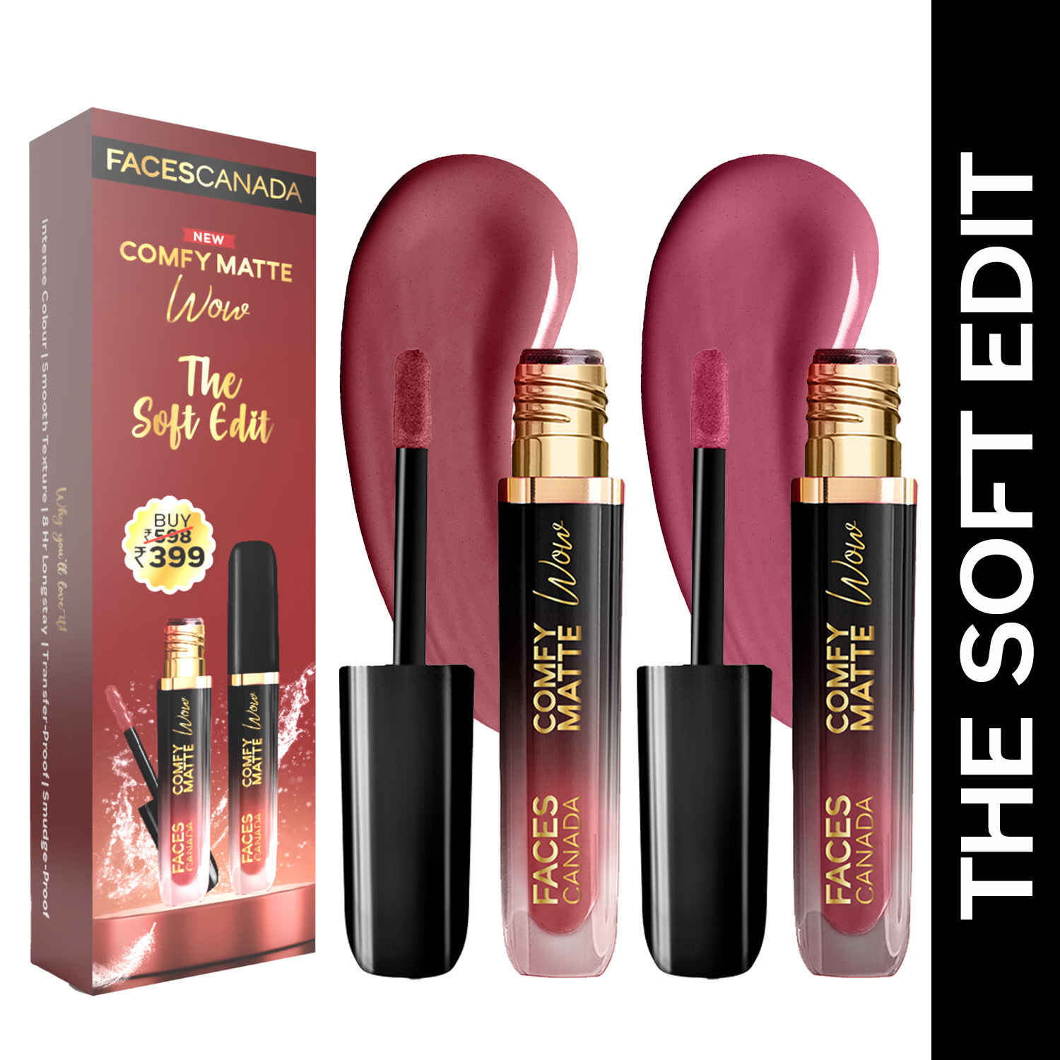 Buy FACES CANADA Comfy Matte Wow Liquid Lipstick - The Soft Edit, (3.8 ml x 2) | Pink Petal 09 + Mauve Majesty 02 | Long Lasting | Matte Finish | Lipstick Combo | Pack of 2 - Purplle