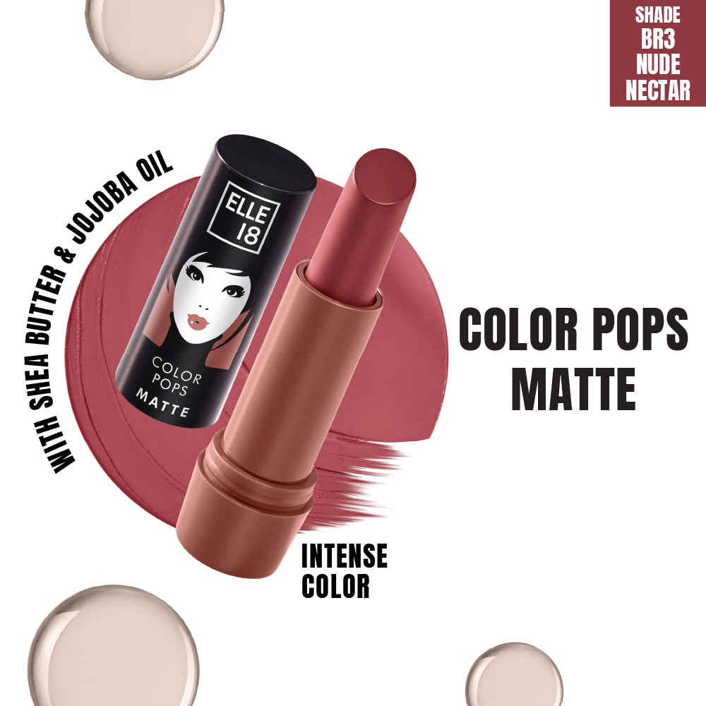 Buy Elle18 Color Pops Matte, Nude Nectar, Matte Finish, Moisturising Lipstick| 4.3 gm - Purplle