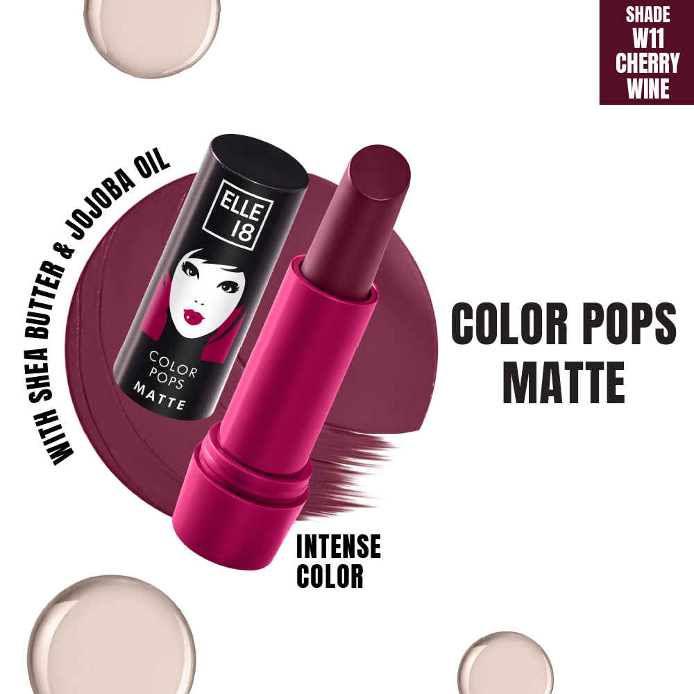 Buy Elle 18 Color Pops Matte Lipstick, Cherry Wine, Moisturising Matte | 4.3 gm - Purplle