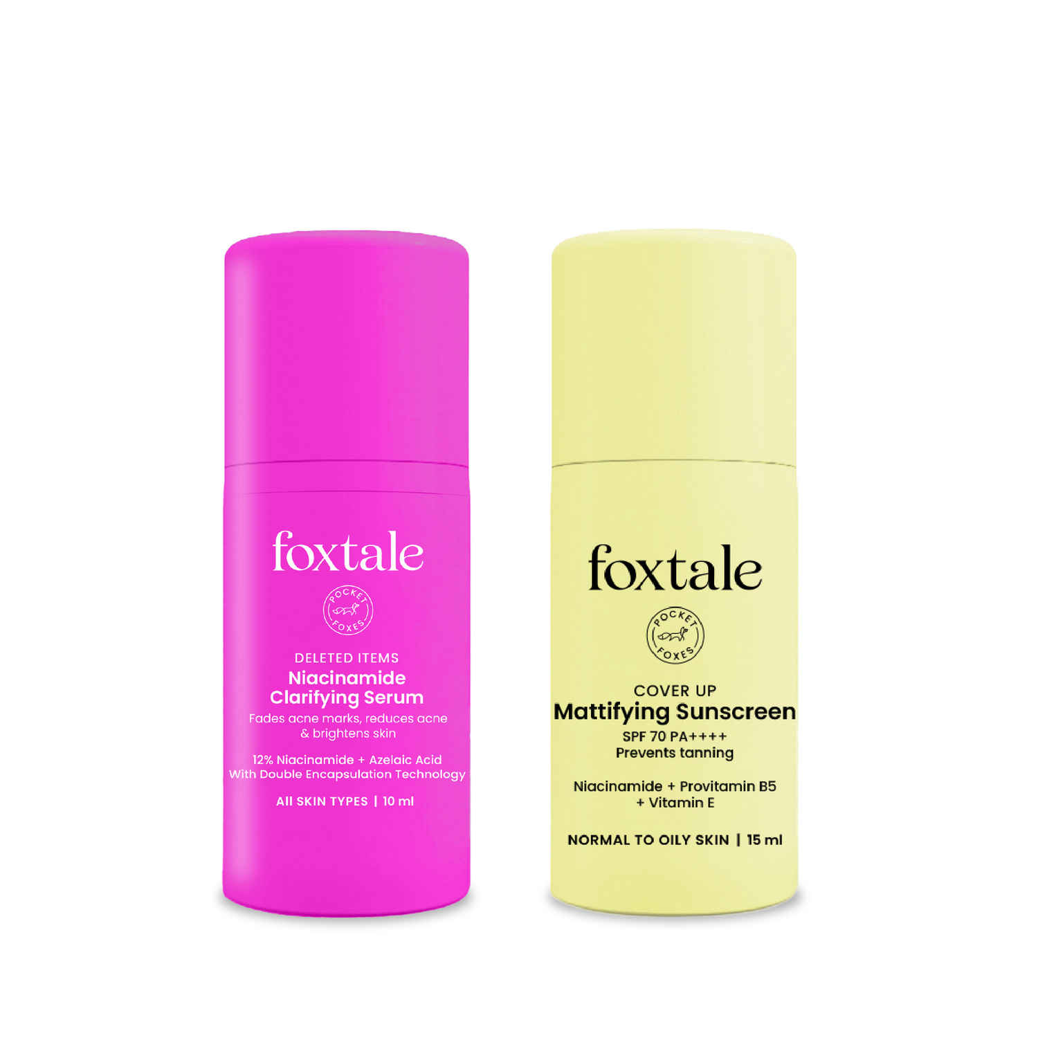 Buy Foxtale Glow-up Minis: 12% Niacinamide Serum + SPF 70 Matte Sunscreen | Pocket-Sized Skincare Combo for Acne Marks, Oil Control & UV Protection | Travel-Friendly | For Oily, Acne-Prone Skin - Purplle