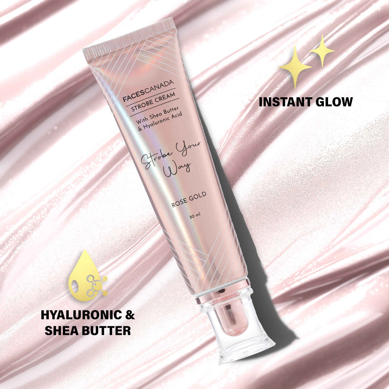 Buy FACES CANADA Strobe Cream - Rose Gold, 30 ml | Primer + Highlighter + Moisturizer | Shea Butter & Hyaluronic Acid | Intense Hydration | Flawless Radiant Dewy Skin | Illuminating & Glowing Makeup Base - Purplle