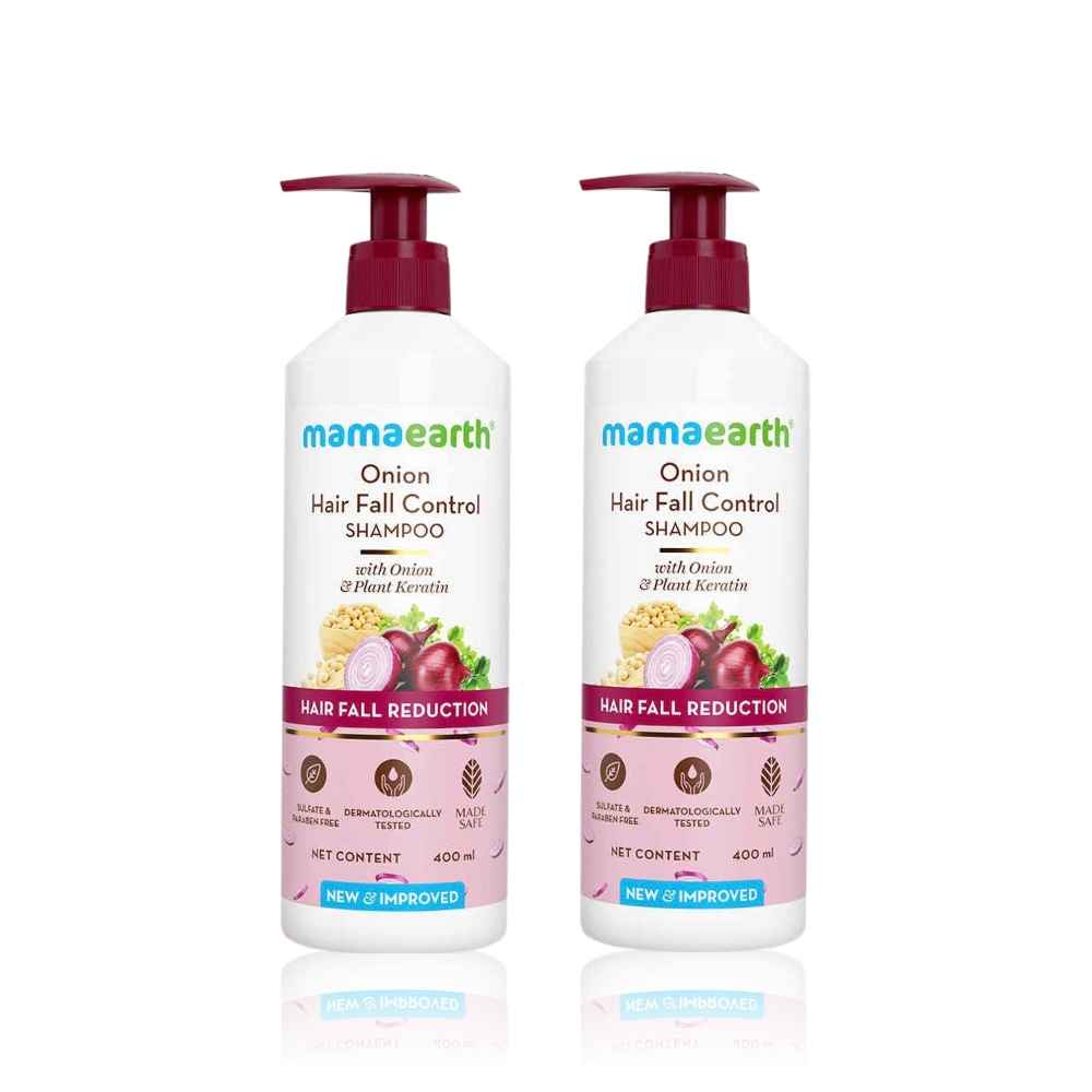 Buy Mamaearth Onion Shampoo for Hair Fall Control with Onion Oil & Plant Keratin (400 ml) (Pack of 2) - Purplle