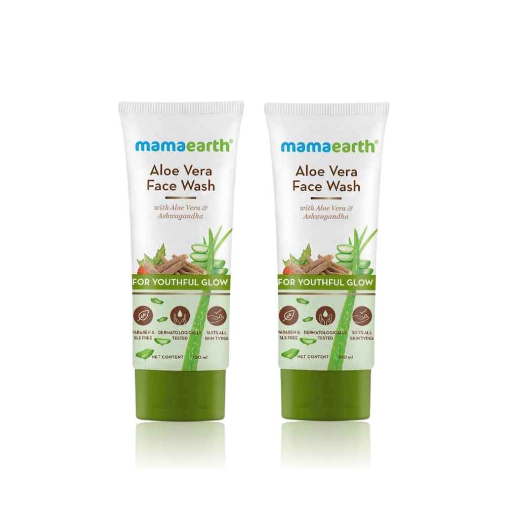 Buy Mamaearth Aloe Vera Face Wash with Aloe Vera & Ashwagandha for a Youthful Glow - 100 ml (Pack of 2) - Purplle