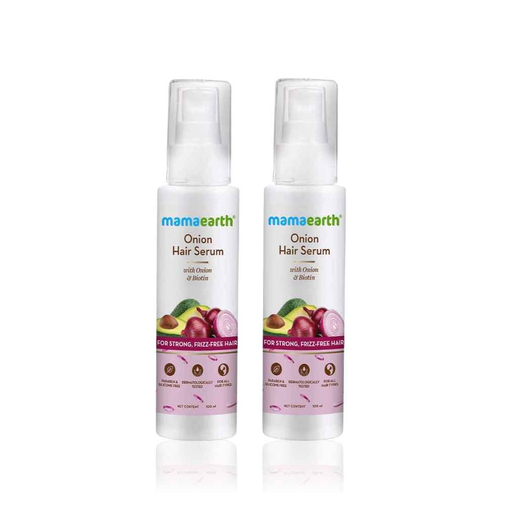 Buy Mamaearth Onion Hair Serum with Onion and Biotin for Strong Frizz-Free Hair - 100 ml (Pack of 2) - Purplle