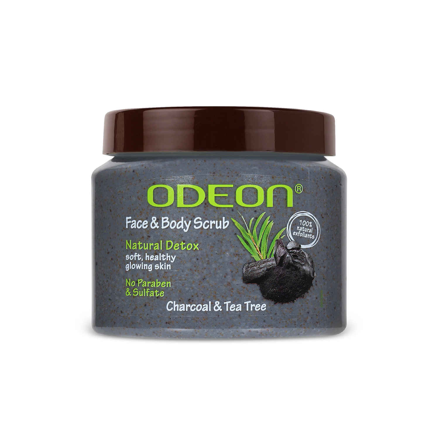 Buy Odeon Detoxing Charcoal & Tea Tree Face and Body Scrub I Gentle Exfoliating Scrub for Acne Prone Skin I Helps control Excess Oil - 300 ml - Purplle