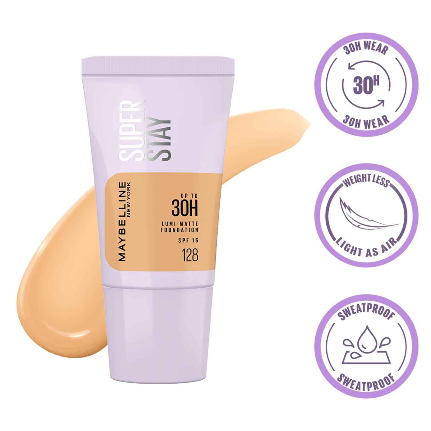 Buy Maybelline New York Super Stay Lumi-Matte Foundation- 128, 30H Wear, Lightweight, Suitable for all Skin Types, Soft Glow, Buildable Coverage - 18 ml - Purplle