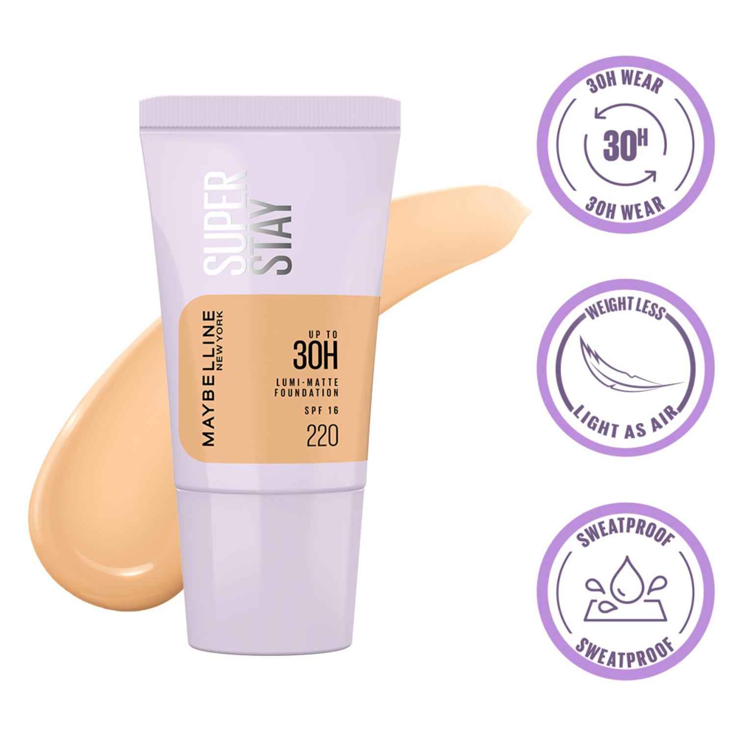 Buy Maybelline New York Super Stay Lumi-Matte Foundation- 220,  30H Wear, Lightweight, Suitable for all Skin Types, Soft Glow, Buildable Coverage - 18 ml - Purplle