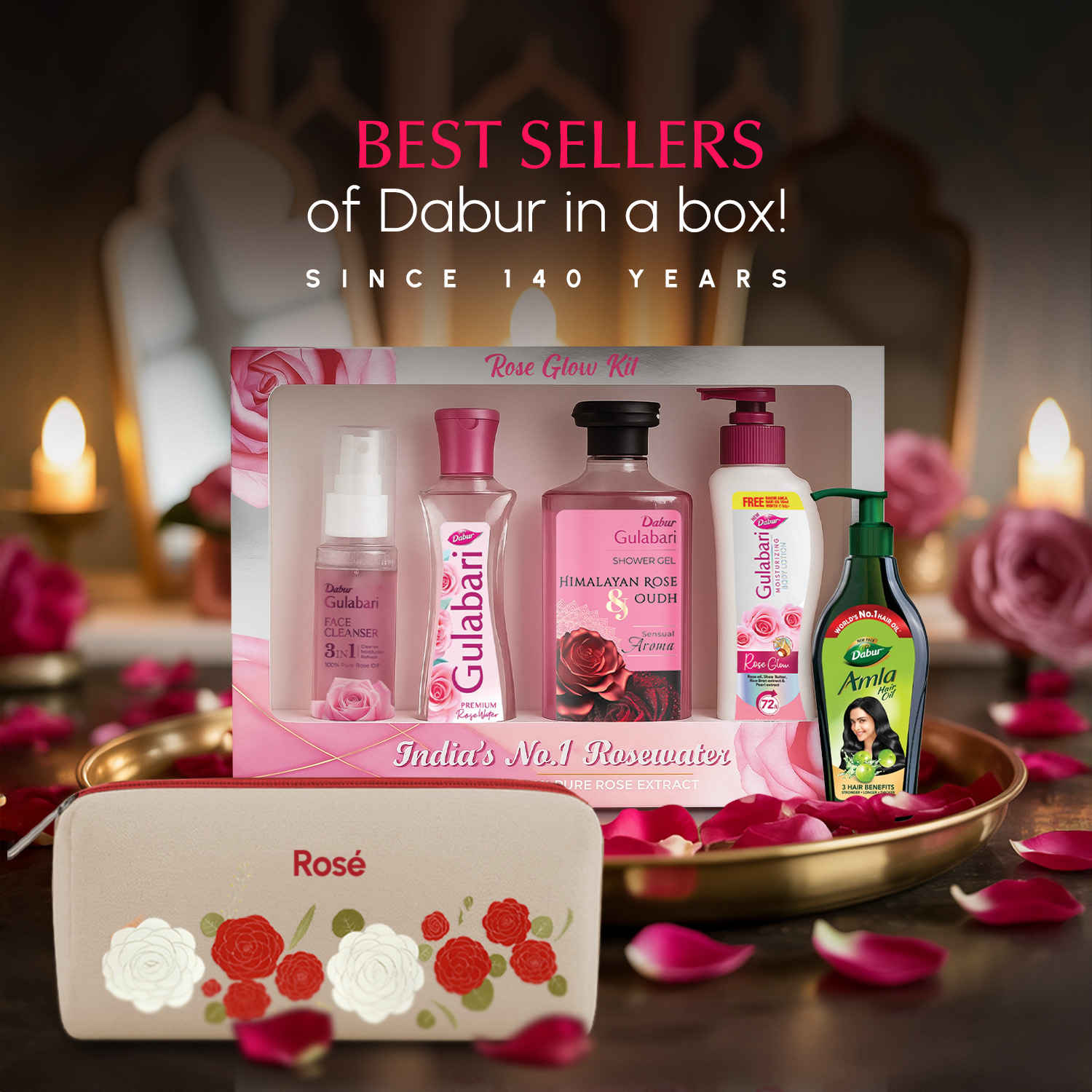 Buy Dabur Gulabari Rose Glow Skincare Kit with travel pouch Combo of 6 - Purplle