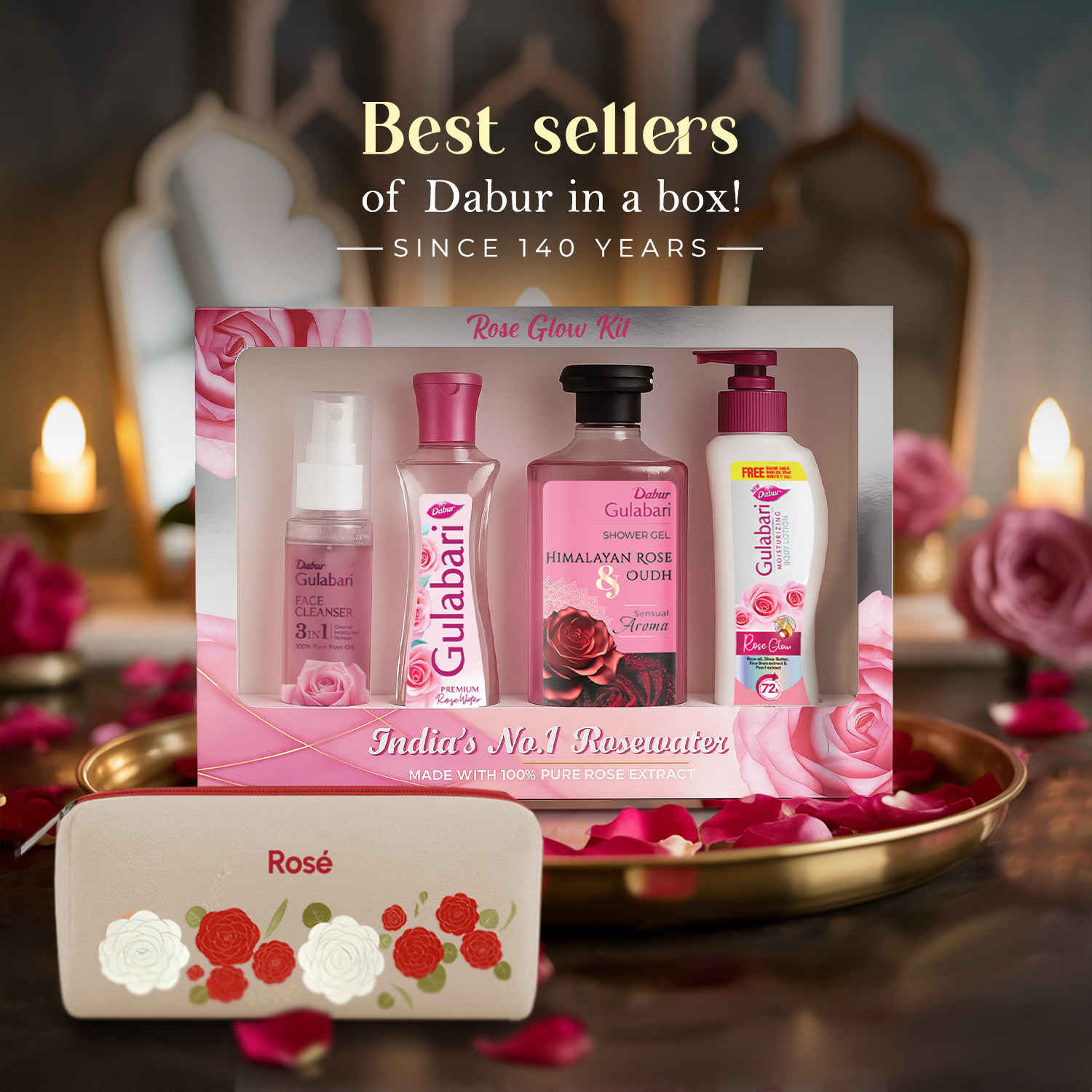 Buy Dabur Gulabari Rose Glow Skincare Kit with travel pouch Combo of 6 - Purplle