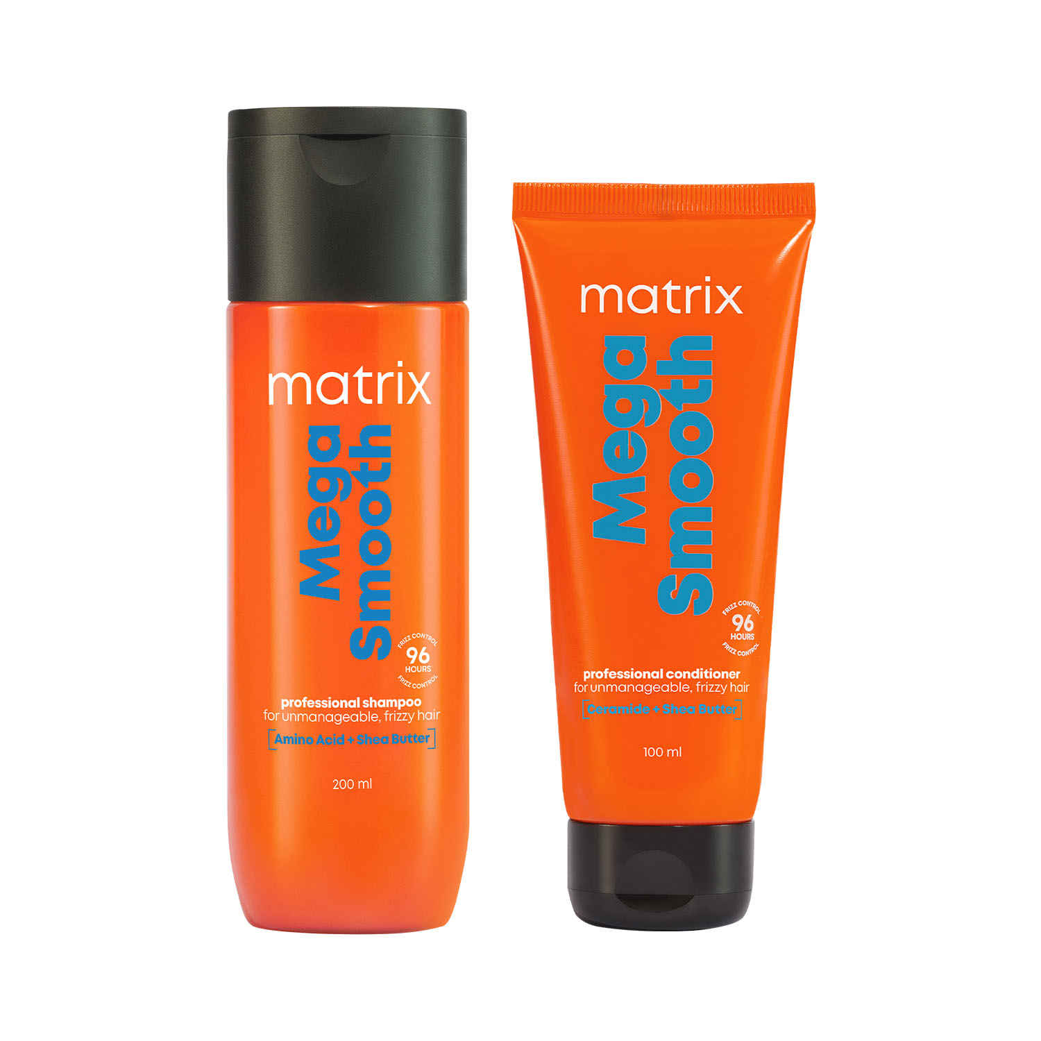 Buy Matrix Mega Smooth Shampoo and Conditioner Combo for Frizzy, Dry Unmanageable Hair | Defy Frizz for 4 Days | Used by 1 Lakh Hairstylists* | with Shea Butter and Amino Acid (200ml + 100ml) Combo of 2 - Purplle