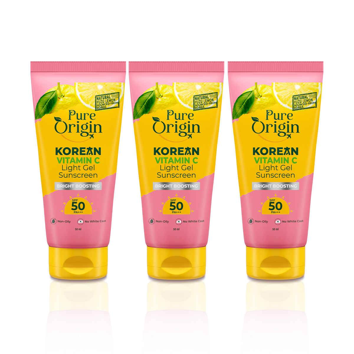 Buy Pure Origin Korean Vitamin C Light Gel Sunscreen (Pack of 3) with SPF 50 & PA++++ | No White Cast | Suitable for Oily, Dry & Combination Skin | Broad Spectrum, Non-sticky & Lightweight | Brightens Skin & Prevents Tan | 150 gm - Purplle