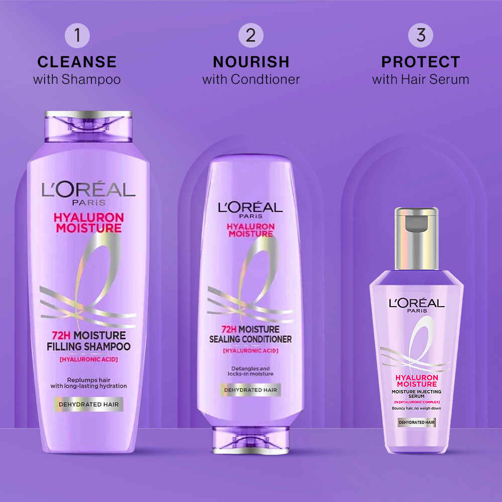 Buy L'Oreal Paris Hyaluron Power Trio: Hyaluron Moisture Shampoo (340 ml)+ Hyaluron Moisture Conditioner (180 ml)+ Hyaluron Moisture Hair Serum(80 ml) Combo of 3 - Purplle