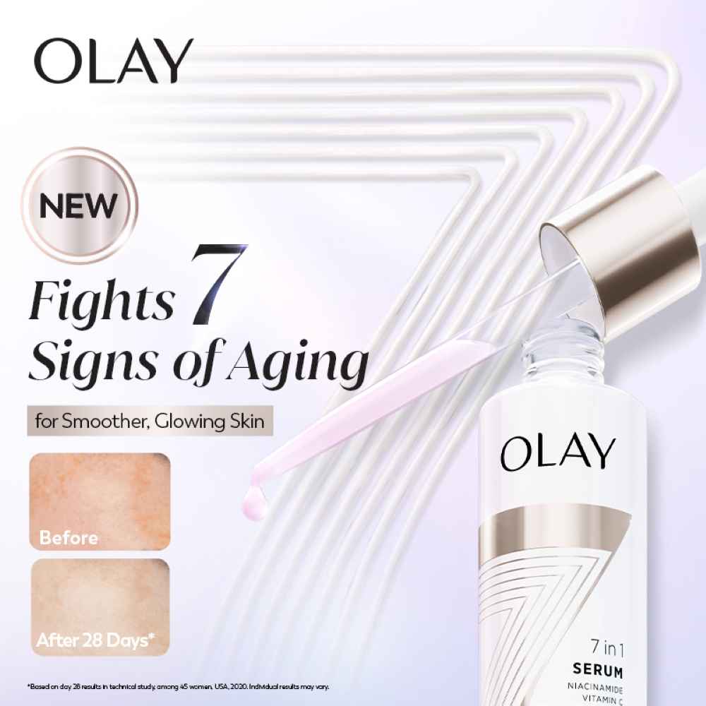 Buy Olay 7in1 Serum, Fight 7 Signs of Aging for Smoother & Glowing Skin, with Niacinamide, Vitamin C, Collagen Peptide, 30 ml  - Purplle