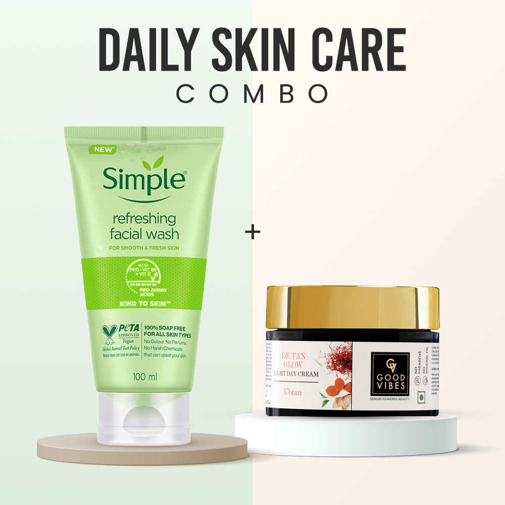 Buy Simple & Good Vibes Glow Duo (Combo of 2) | Refreshing Face Wash (100 ml) | Ubtan De-tan Glow Light Day Cream (50 gm) | Gentle Cleansing & Brightening - Purplle
