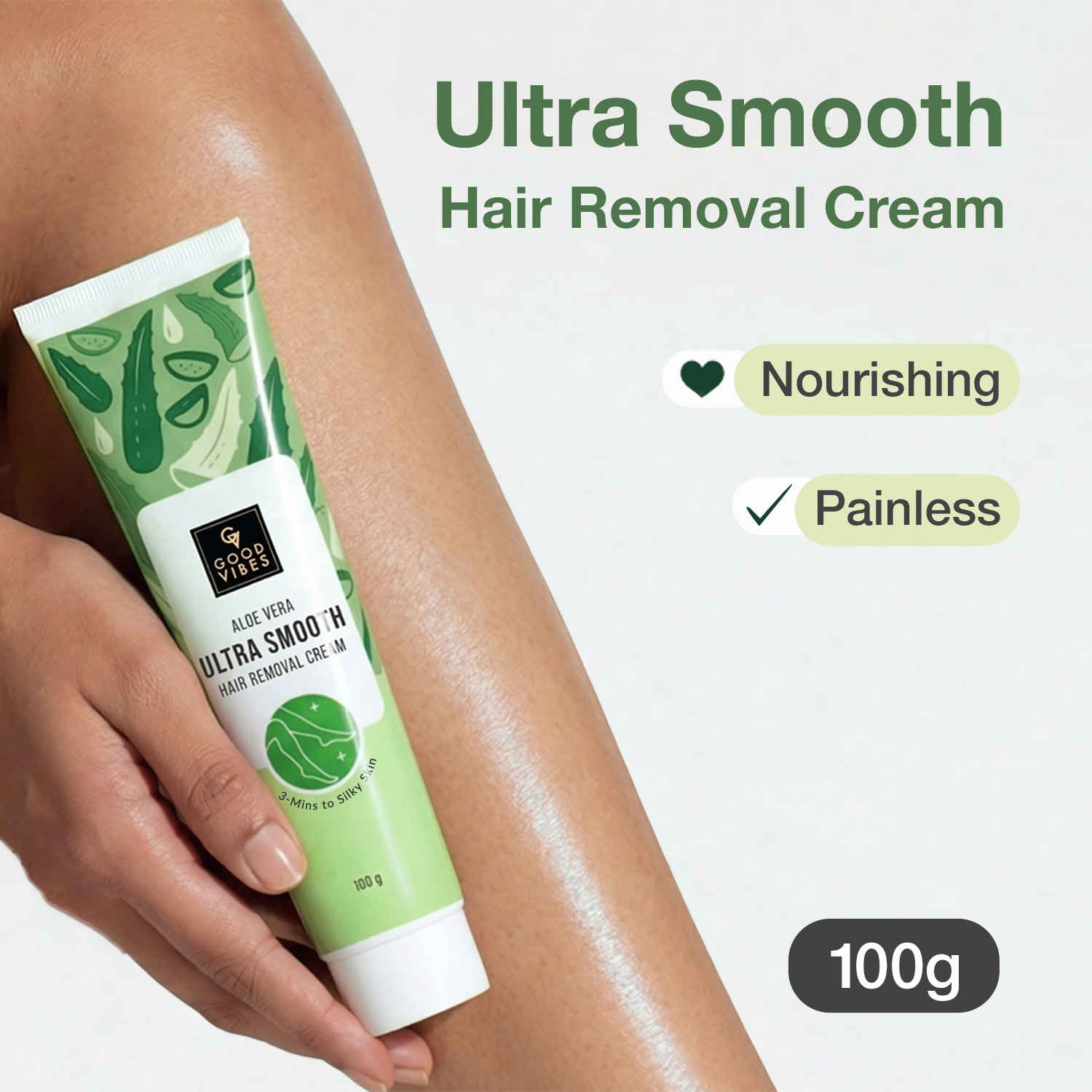 Buy Good Vibes Aloe Vera Ultra Smooth Hair Removal Cream | Quick & Painless Hair Removal | Smooth, Bump-Free Skin | Nourishing, Non-Irritating Formula | 3-Minute Hair Removal | For Sensitive Skin | Legs, Underarms & Arms | 100 gm - Purplle