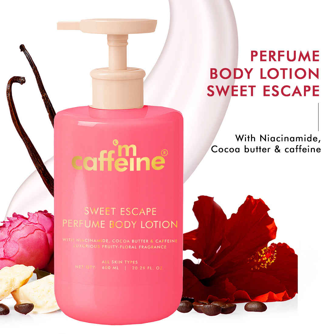 Buy mCaffeine Sweet Escape Perfume Body Lotion with Niacinamide, Cocoa & Shea Butter | Deeply Moisturizes | Luxury Fruity-Floral Scented Lotion - 600 ml - Purplle
