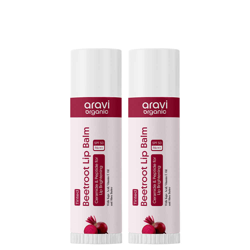 Buy Aravi Organic Beetroot Tinted Lip Balm SPF 50 PA+++ | With Kojic Acid, Ceramide & Peptide | Lip Brightening & Hydrates Dry Lips | Soft, Healthy Lips & Sun Protection | Natural Lip Care (Pack Of 2) - Purplle