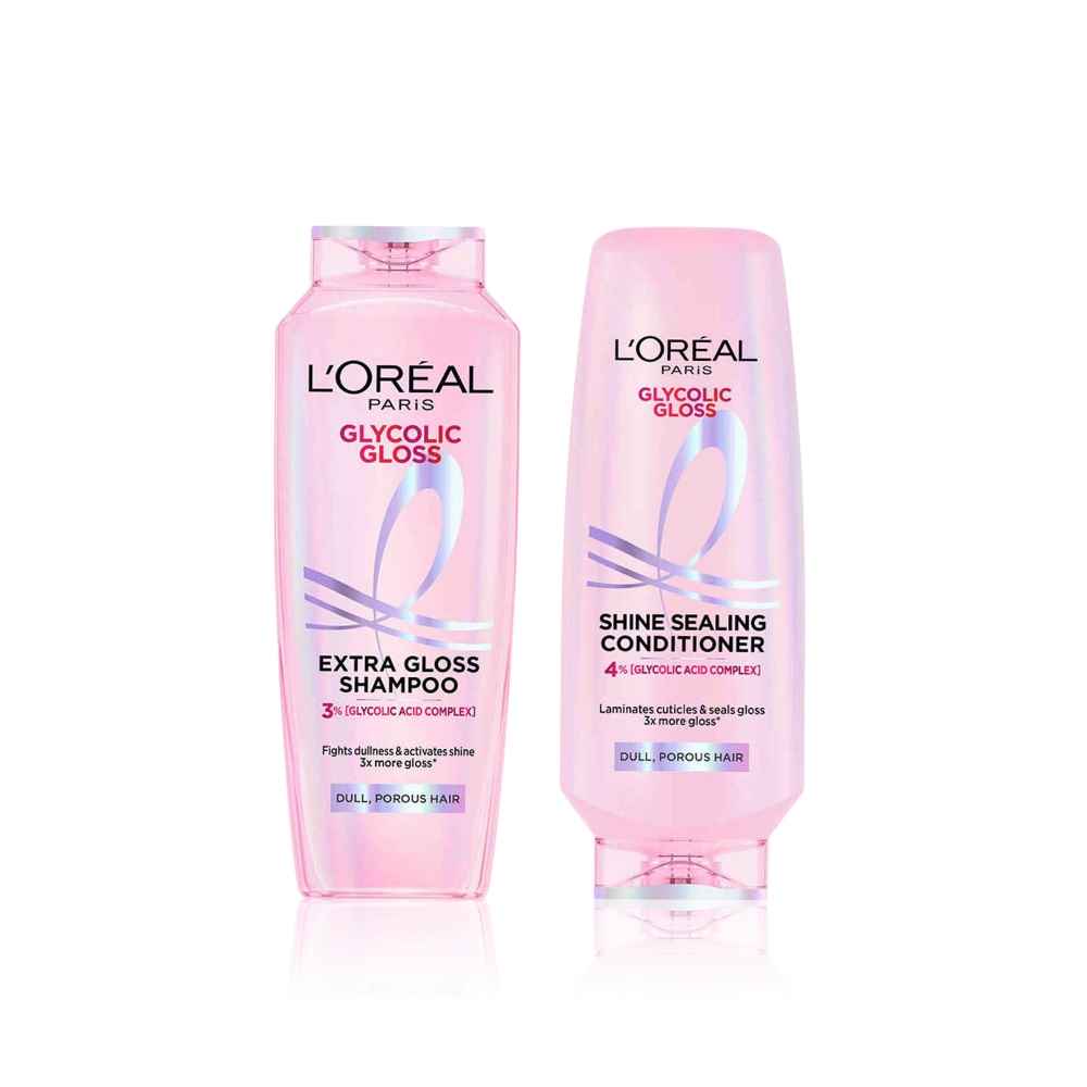Buy L'Oreal Paris Glycolic Gloss Shine Duo | 3X More Gloss | Shampoo & Conditioner Set (340 ml each) Combo of 2 - Purplle