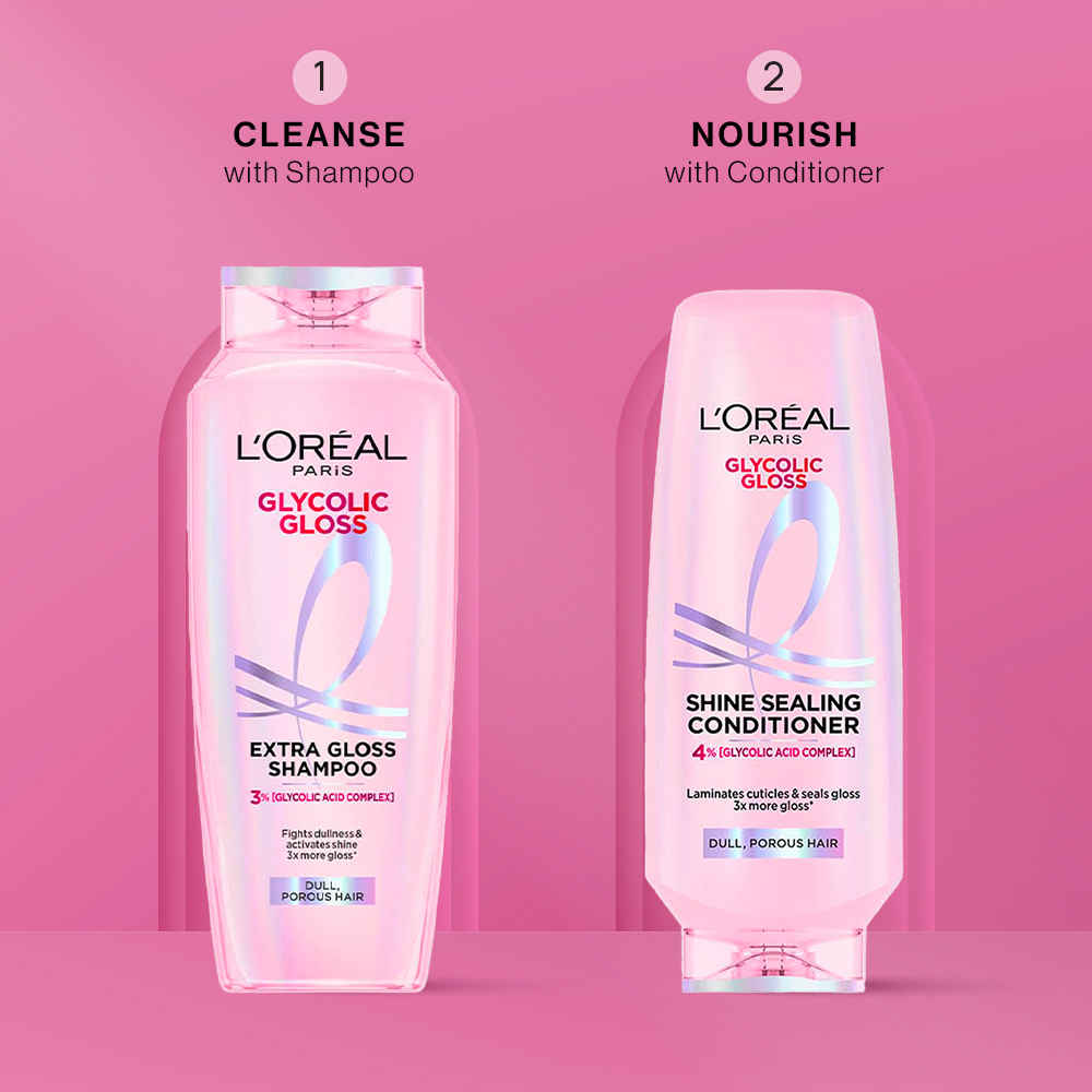 Buy L'Oreal Paris Glycolic Gloss Shine Duo | 3X More Gloss | Shampoo 200 ml + Conditioner 175 ml, Combo of 2 - Purplle