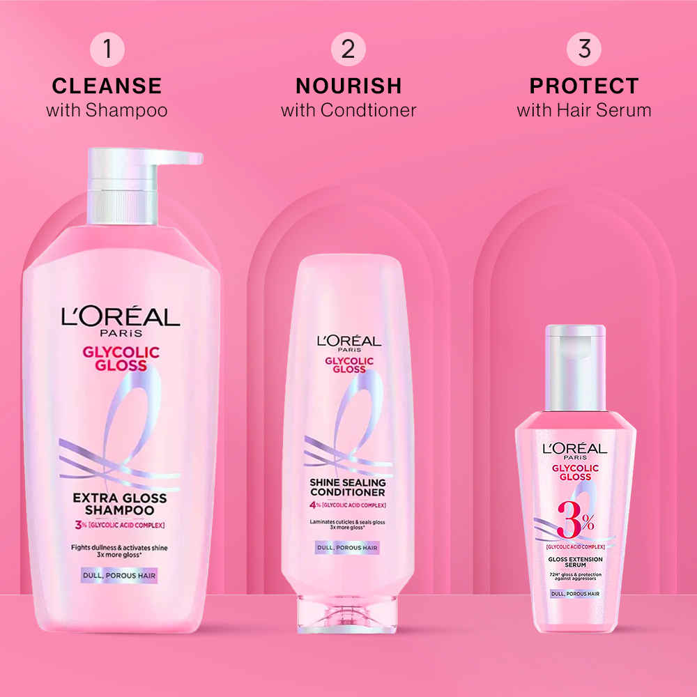 Buy L'Oreal Paris Ultimate Gloss Trio | Shampoo 1000 ml + Conditioner 340 ml + Serum 80 ml | For Dull & Rough Hair-Combo of 3 - Purplle