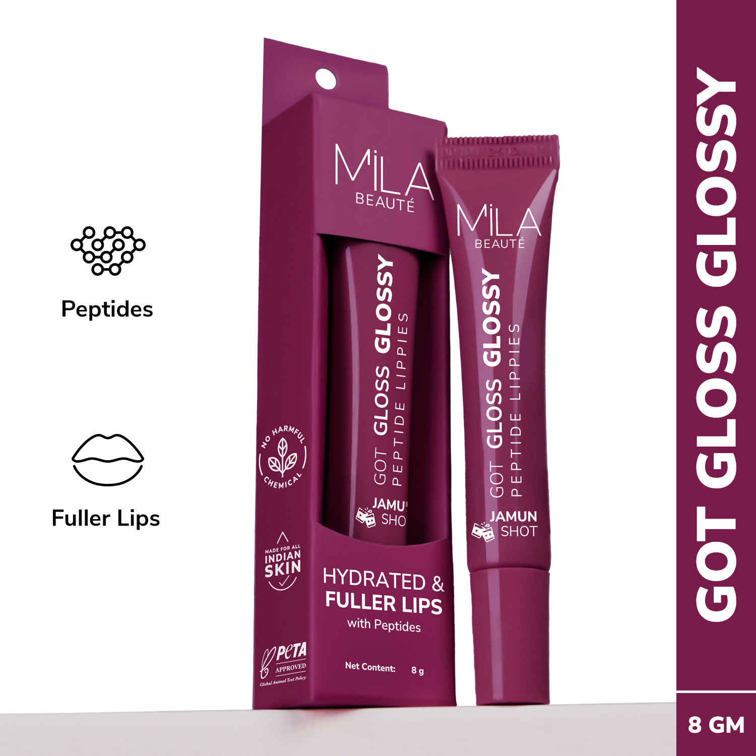 Buy Mila Beaute Peptide infused Gloss I With Hyaluronic Acid & Vitamin E I Hydrating I Plump & Fuller Lips - Jamun Shot, 8 gm - Purplle