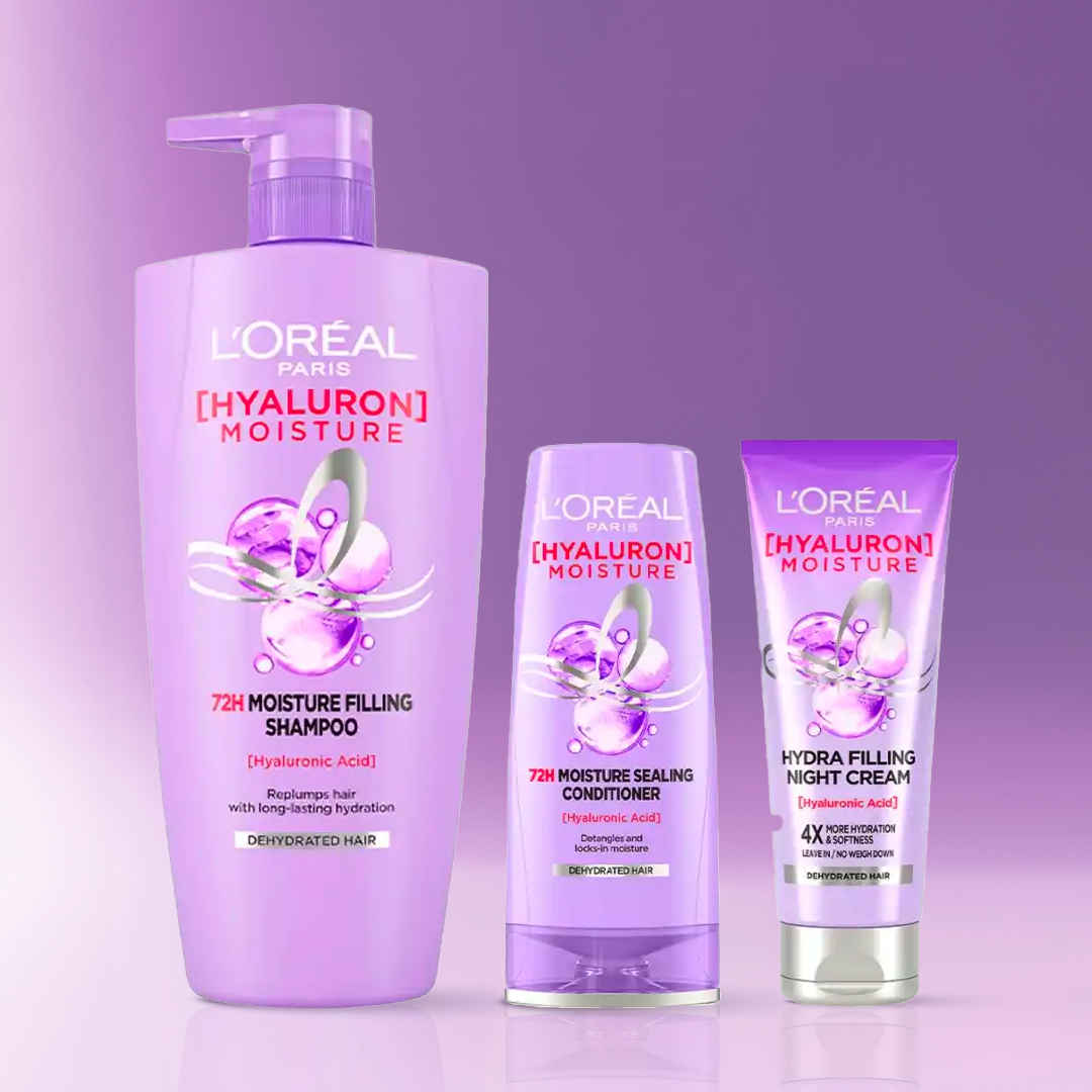 Buy L'Oreal Paris Hyaluron 72HR Hydration Kit (Shampoo 1000 ml + Conditioner 175 ml + Night Cream 180 ml)Combo of 3 - Purplle