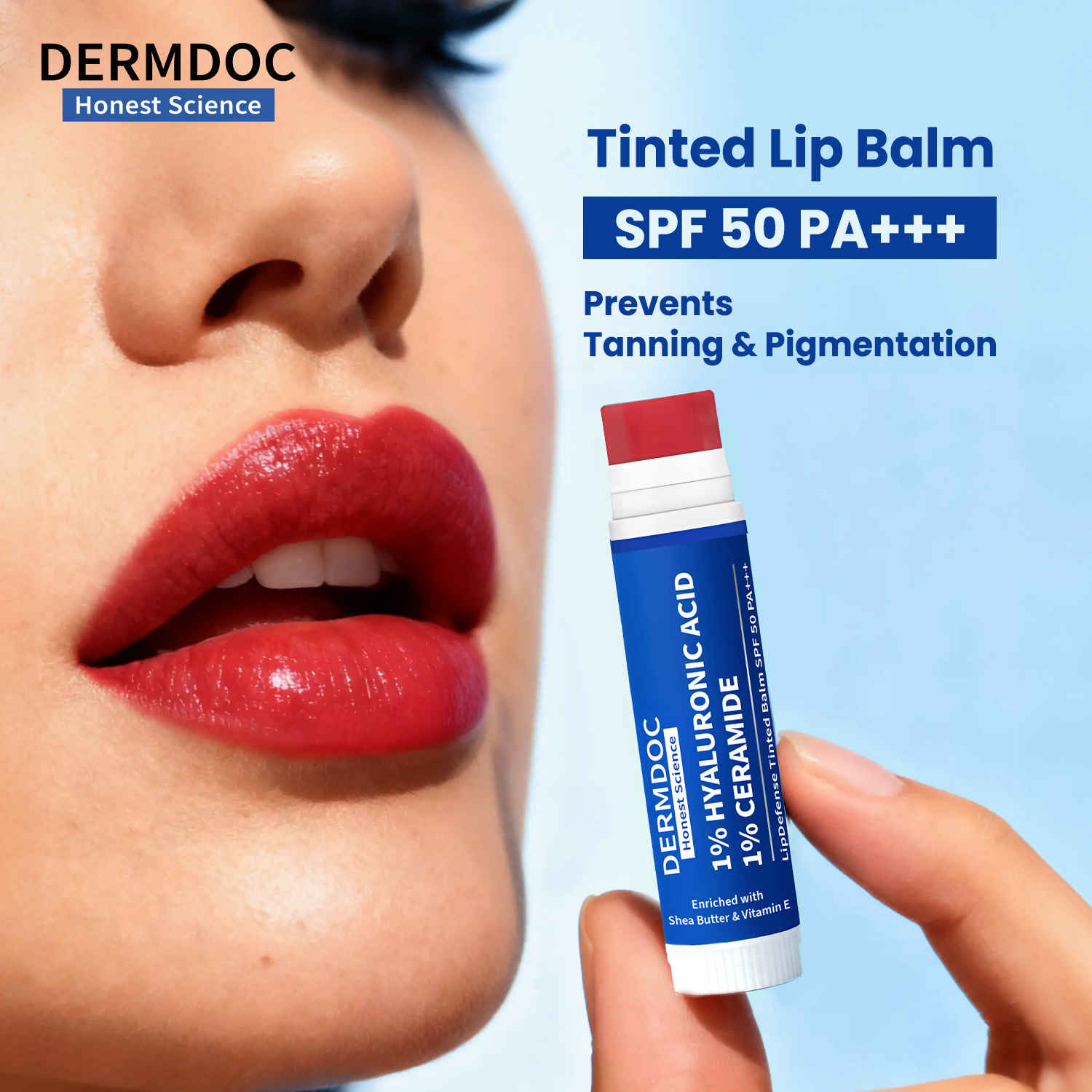 Buy DermDoc 1% Hyaluronic Acid + 1% Ceramide Berry Tinted Lip Balm SPF 50 PA+++ 4 gm| Hydrates, Repairs & Protects Lips | UV Defense + 4 Hr Water Resistance | High Tint Coverage | Deep Moisturization | Sun Protection| Enriched with Shea Butter & Vitamin E - Purplle