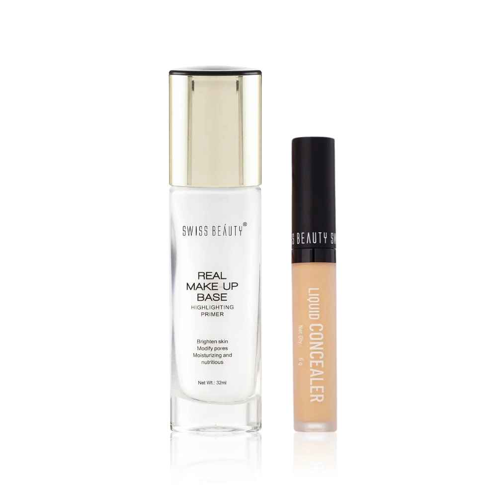 Buy Swiss Beauty Liquid Concealer - 2 Sand-Sable (6 gm) + Swiss Beauty Real Makeup Base Highlighting Primer - Natural-Tint (32 ml) Combo of 2 - Purplle
