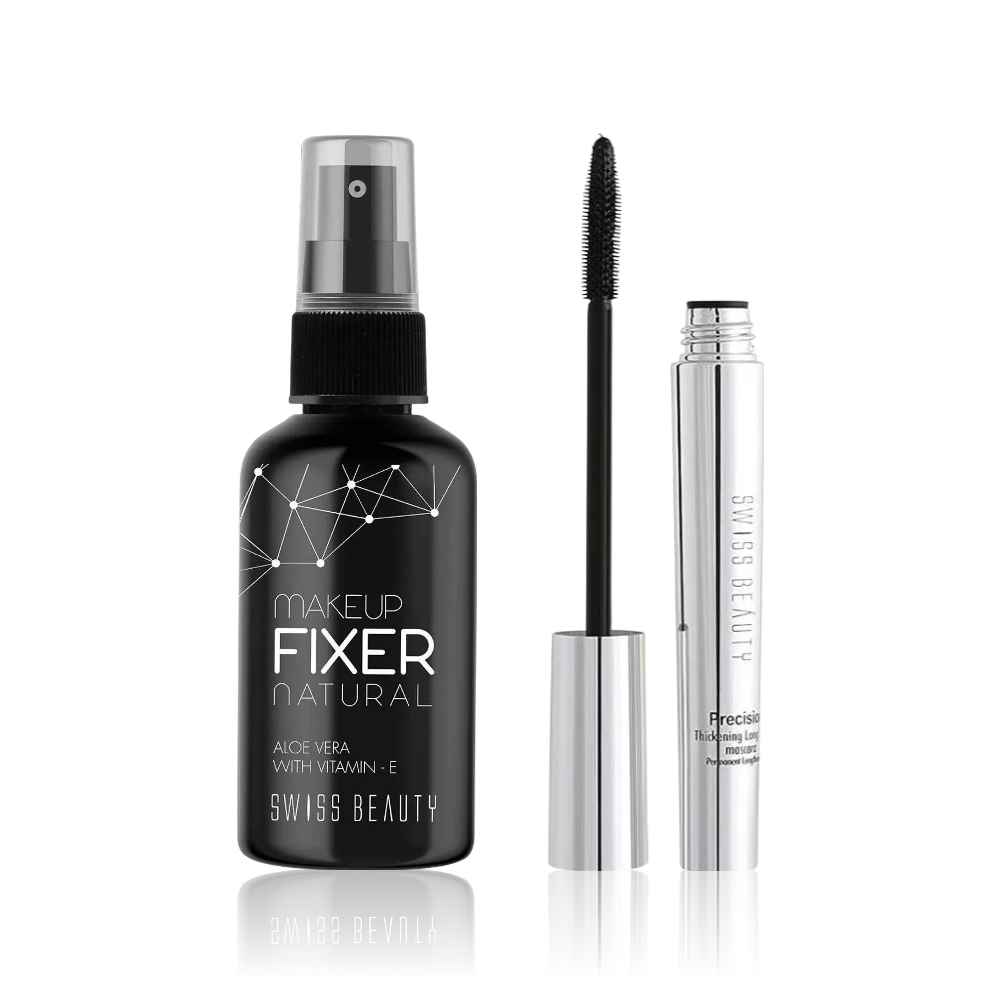 Buy Swiss Beauty Precision Mascara - Black (8.5 ml) + Swiss Beauty Makeup Fixer (70 ml) Combo of 2 - Purplle