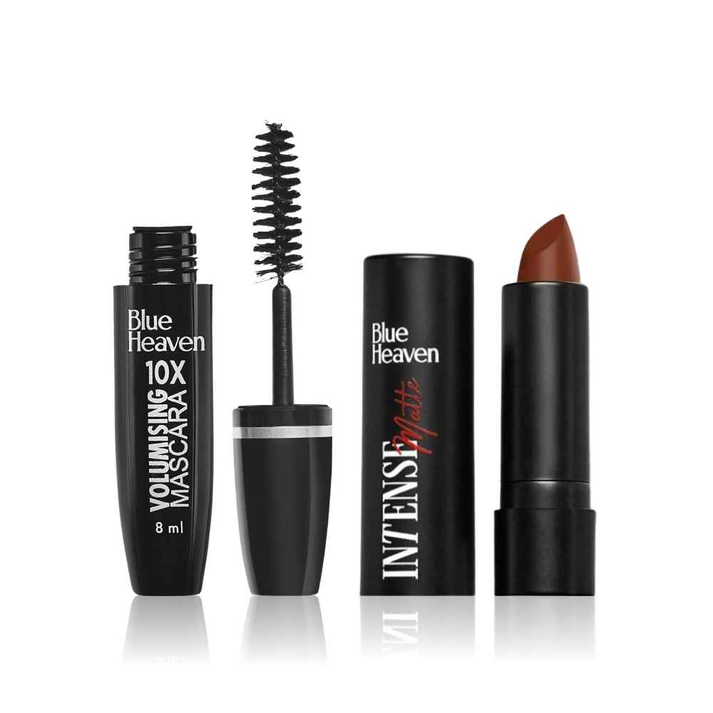 Buy Blue Heaven Intense Matte Lipstick - Chocolate Swirl 307 - 4 gm + Blue Heaven 10x Volumising Mascara, Black (8 ml) Combo of 2 - Purplle