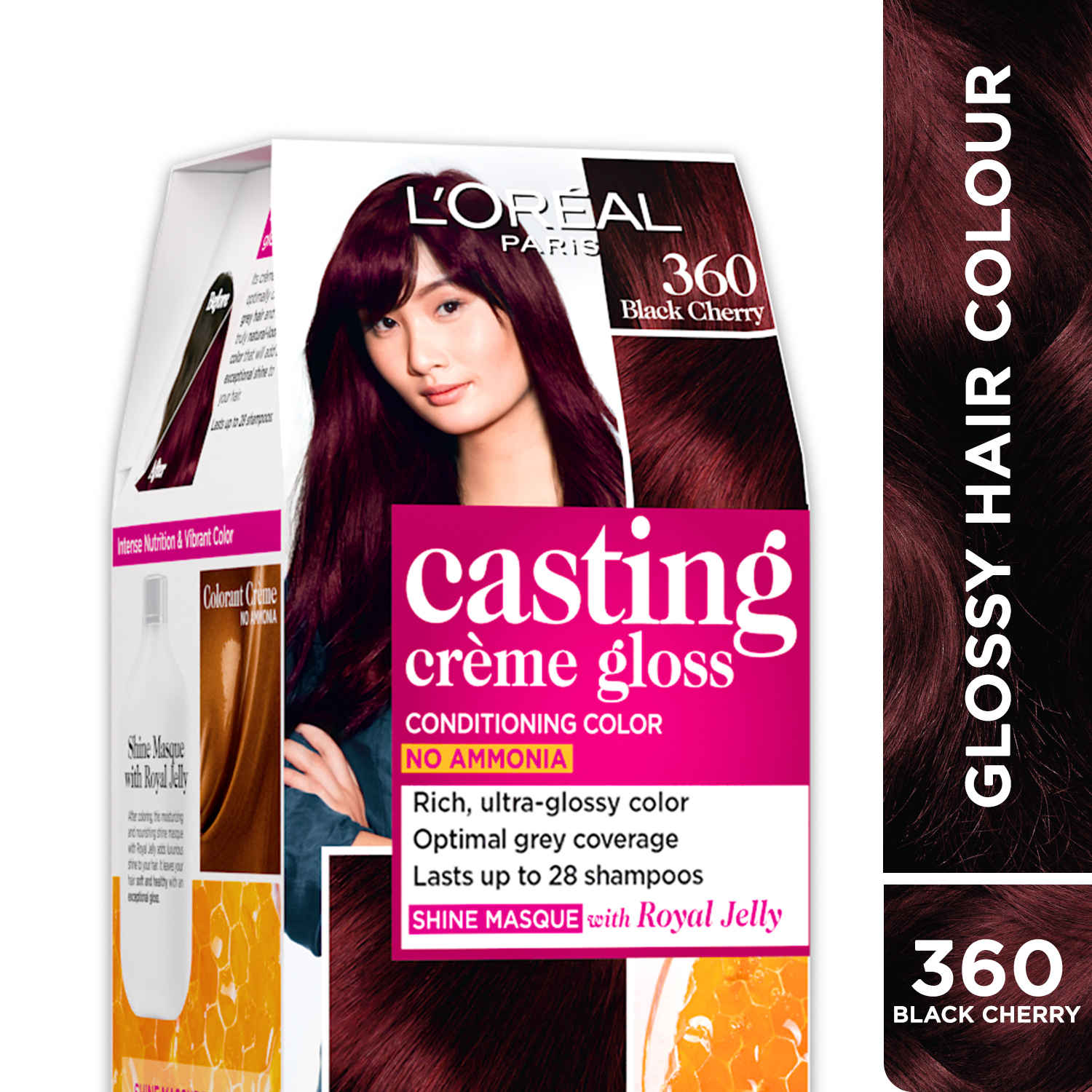 Buy L'Oreal Paris Casting Creme Gloss Hair Color With Glycolic Gloss Complex | Shade 360 - Black Cherry | 60ml + 40ml + 60g - Purplle